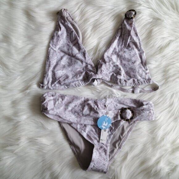 NWT White Tan Snake Print Bikini Bathing Suit Set Size XL - Picture 4 of 7